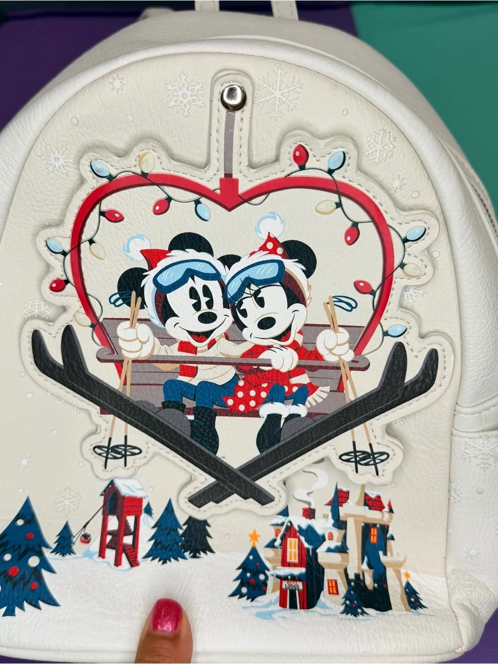 Loungefly Disney Parks Mini Backpack Minnie & Mickey Ski Lift Holiday